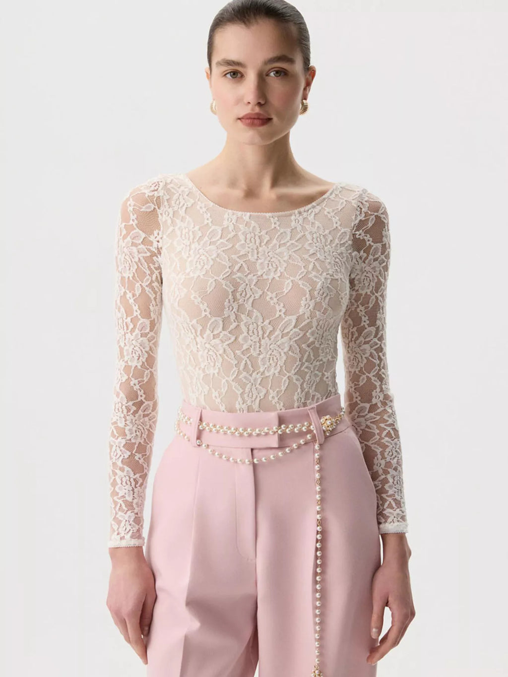 Lace Round Neck Long Sleeve Top
