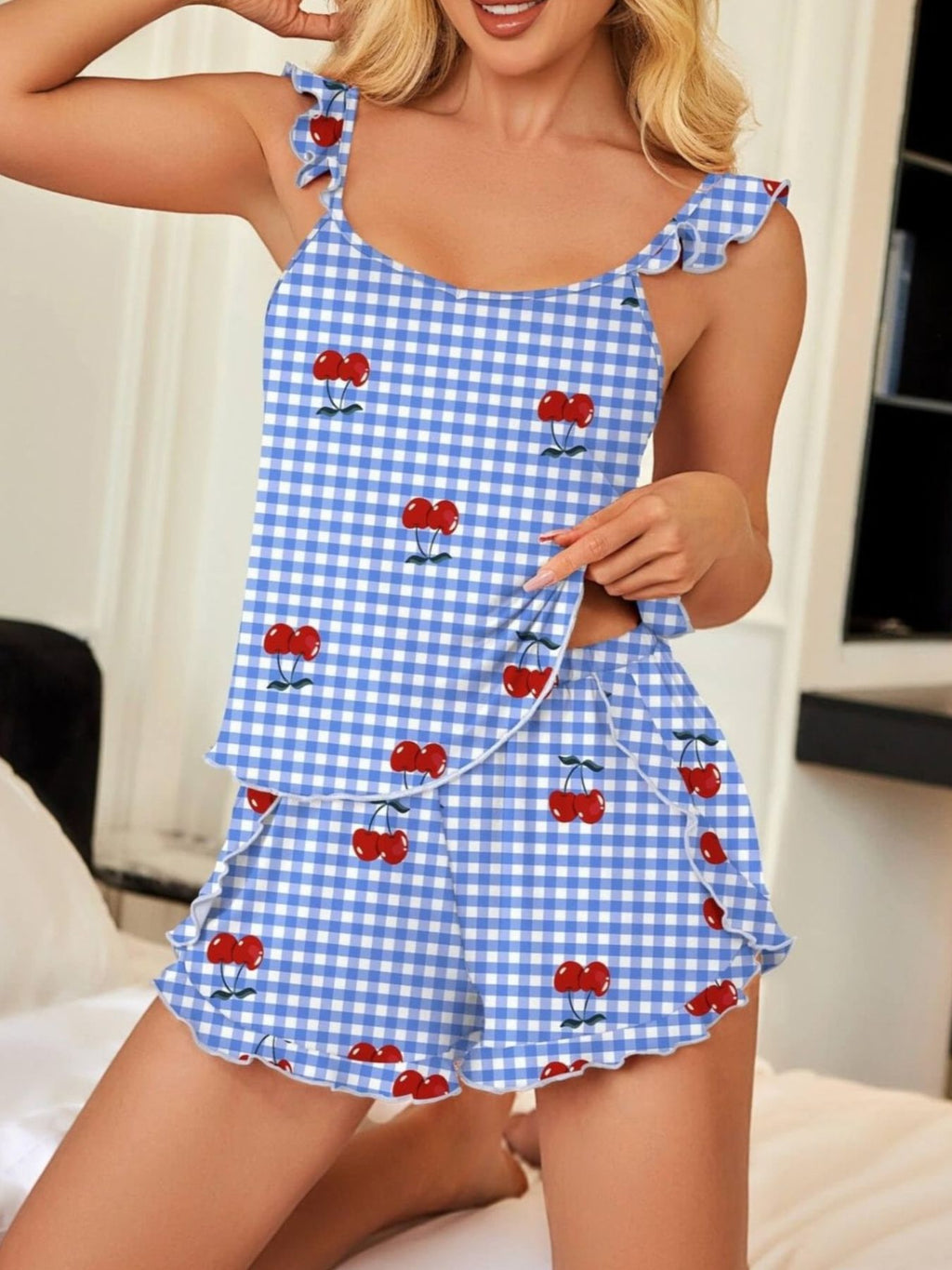 Ruffled Printed Cami and Shorts Set