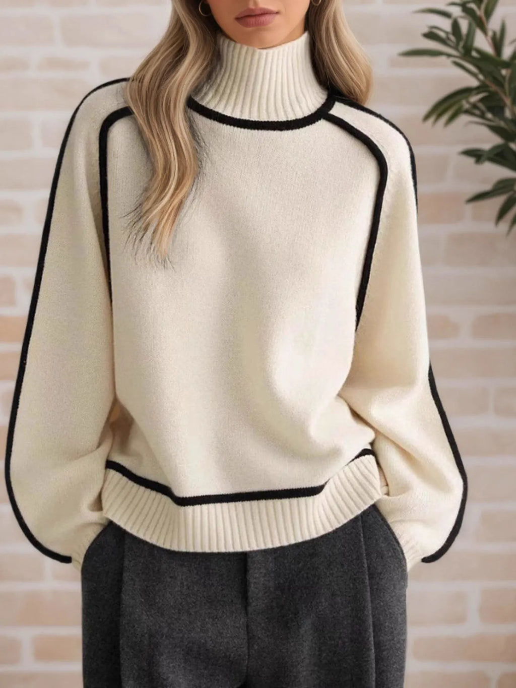 Contrast Trim Turtleneck Sweater