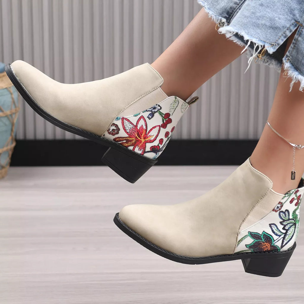 Point Toe Block Heels Ankle Boots