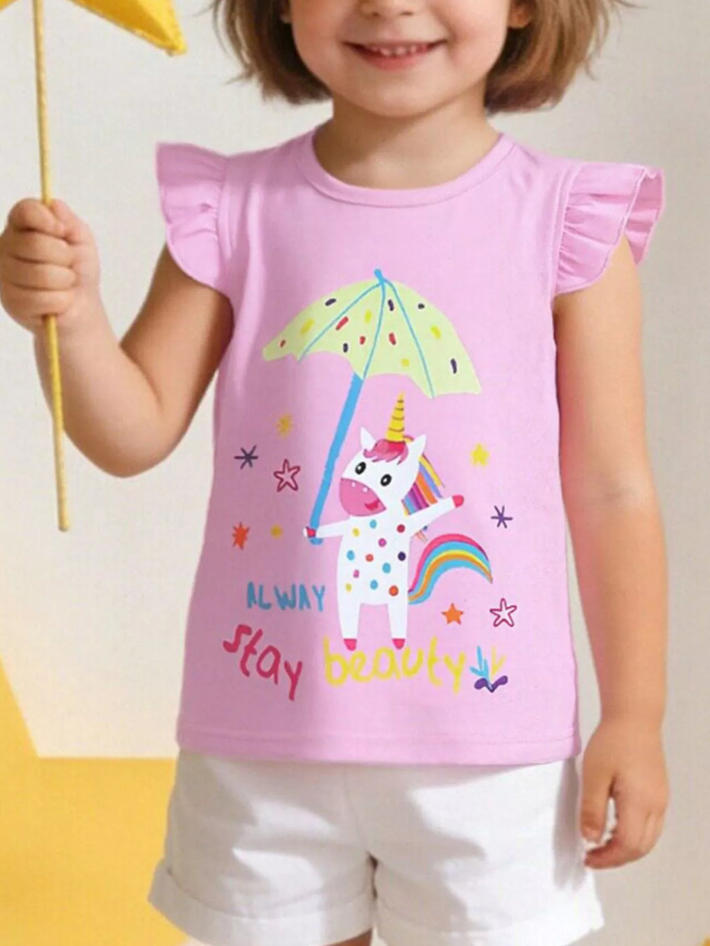 Children's Cute Unicorn Graphic Ruffle Sleeve T-Shirt
