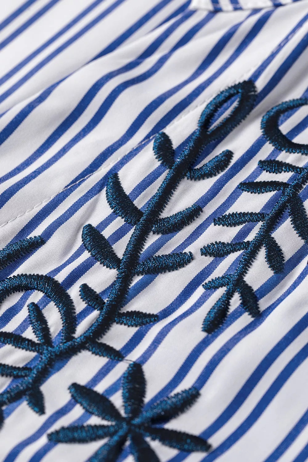 Stripe Embroidered Detail Button Front Long Sleeve Shirt