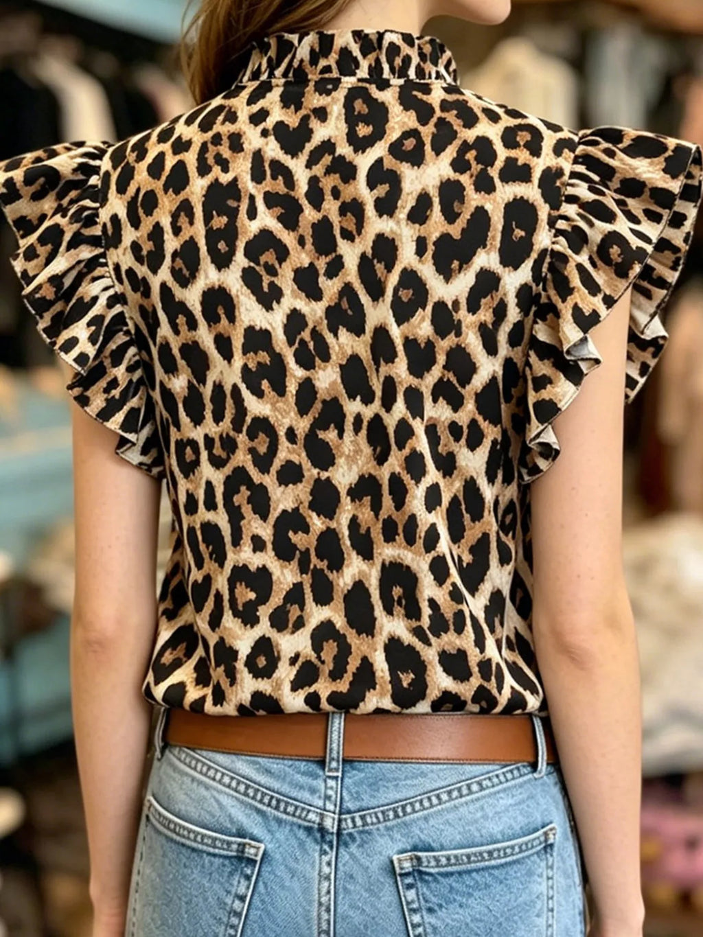 Printed Ruffle Sleeve Blouse