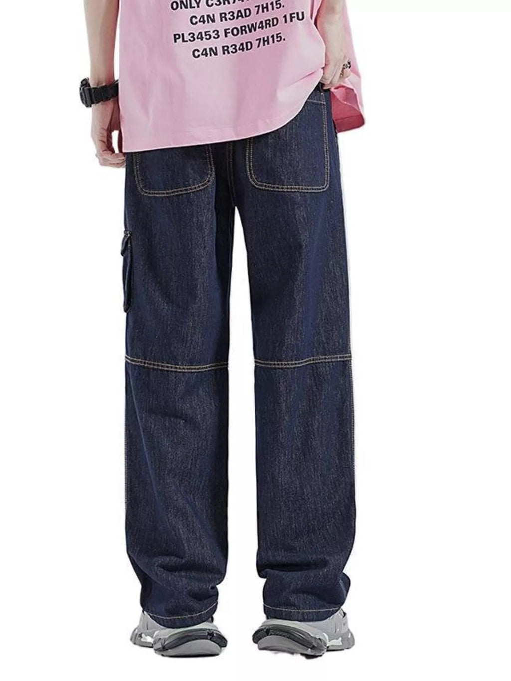 Men's Drawstring Washed Wide Leg Jeans