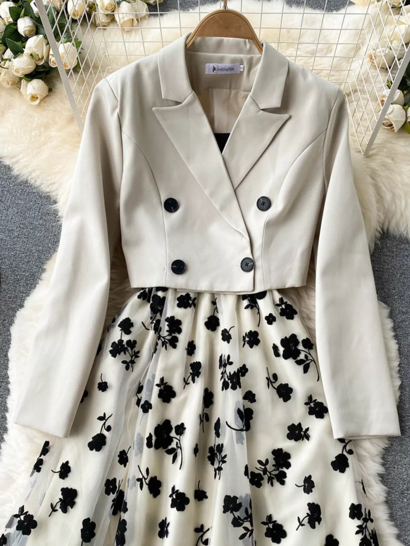 Floral Mesh Dress & Blazer Set