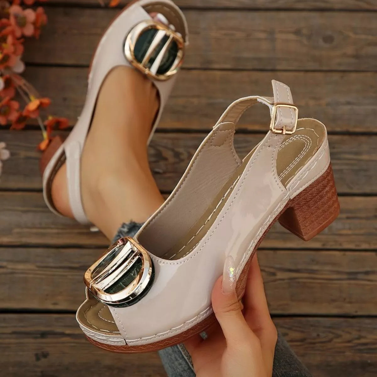 Peep Toe Block Heels Sandals