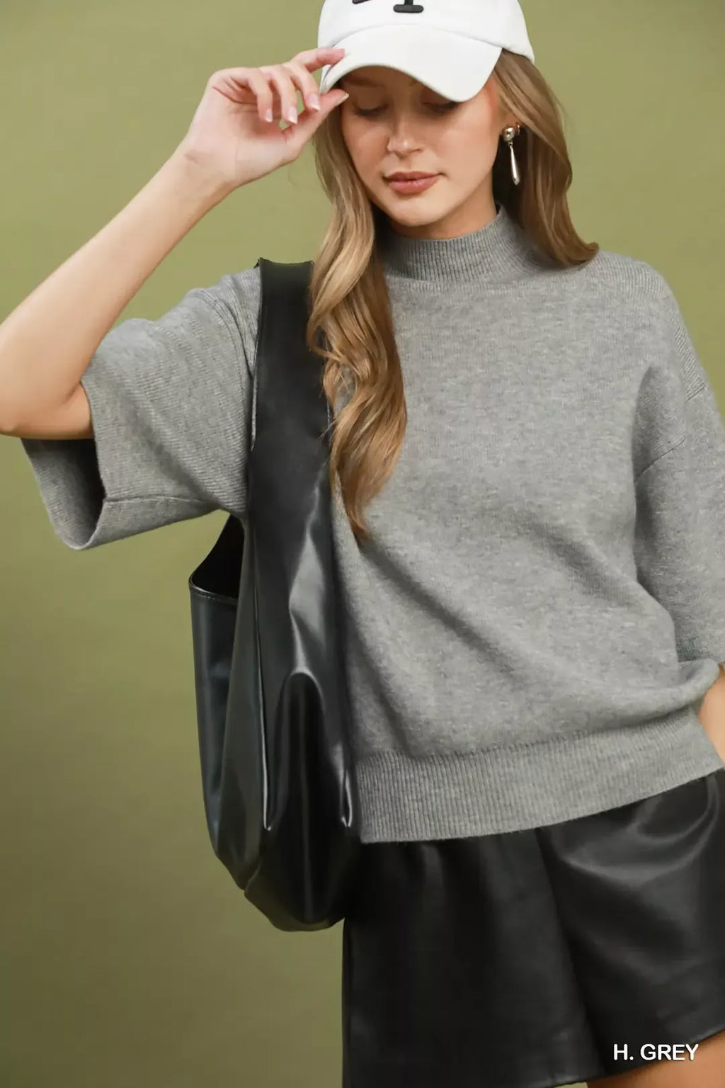 Umgee Mock Neck Short Sleeve Knit Sweater Top