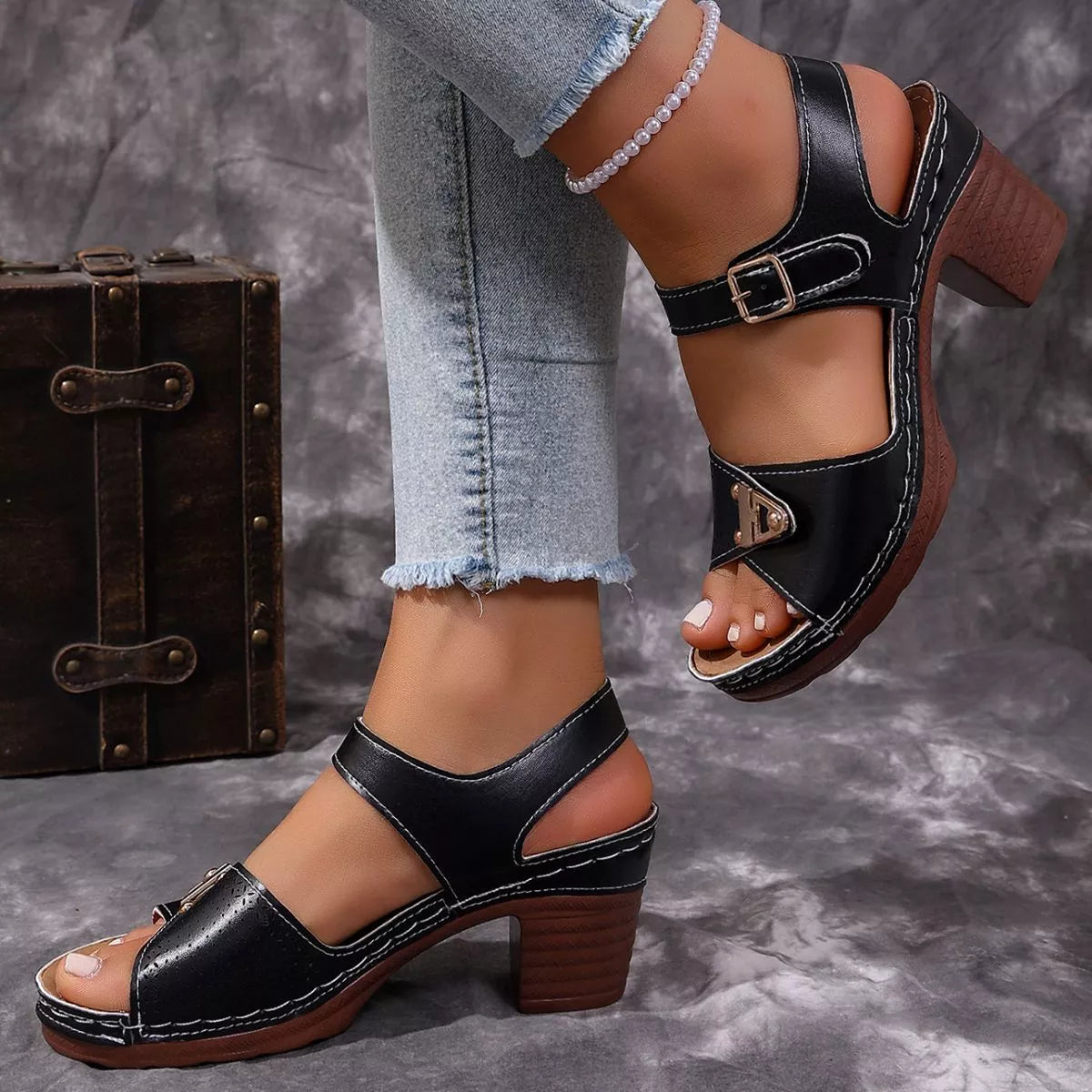 Open Toe Block Heels Sandals