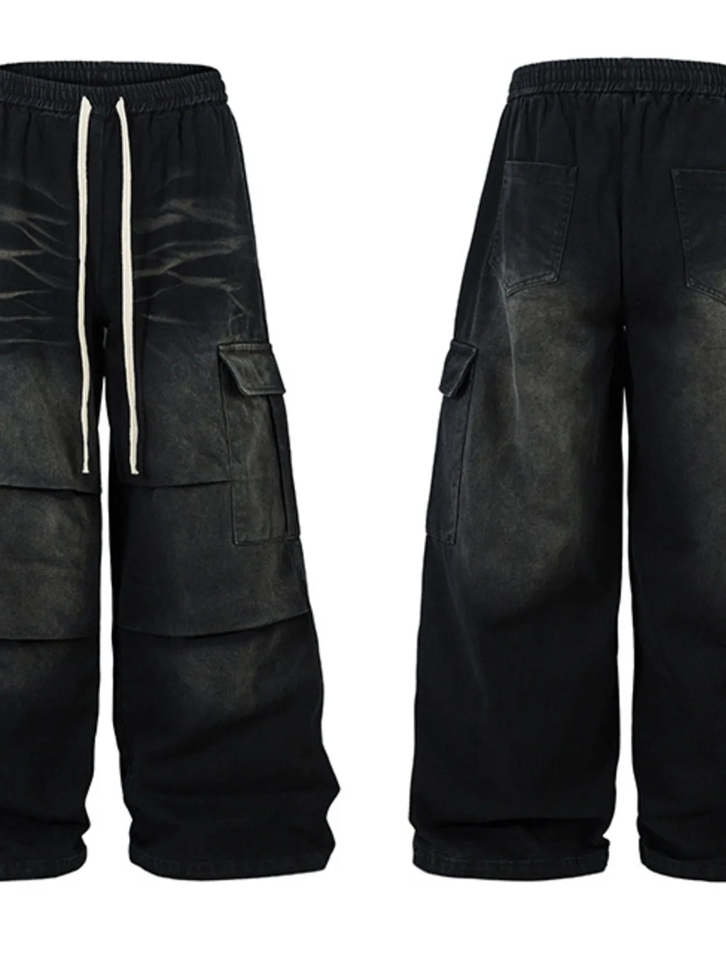 Men's Drawstring Wide Leg Cargo Jeans