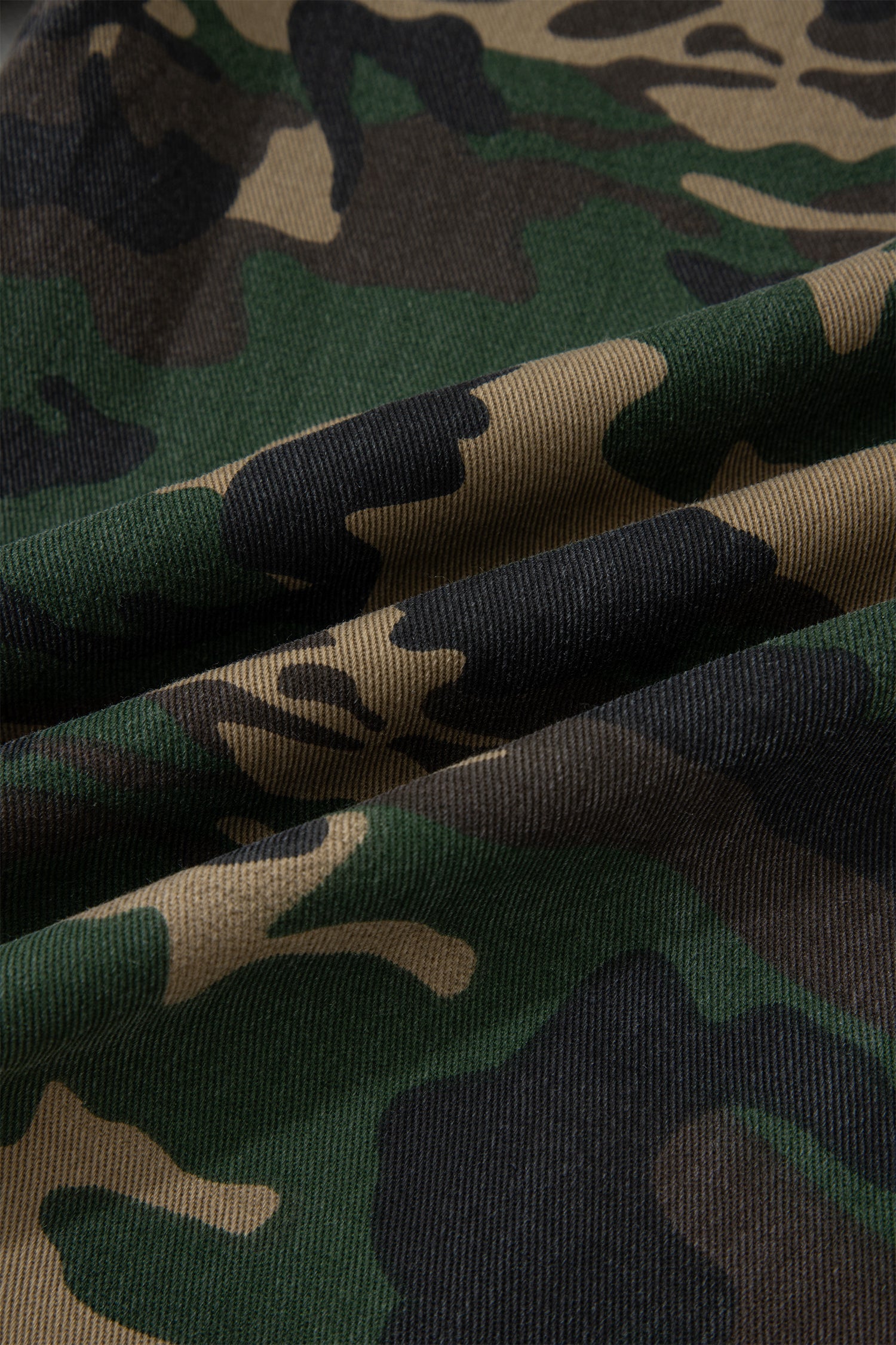 Camo Denim Patch Pocket Drawstring Barrel Leg Jeans