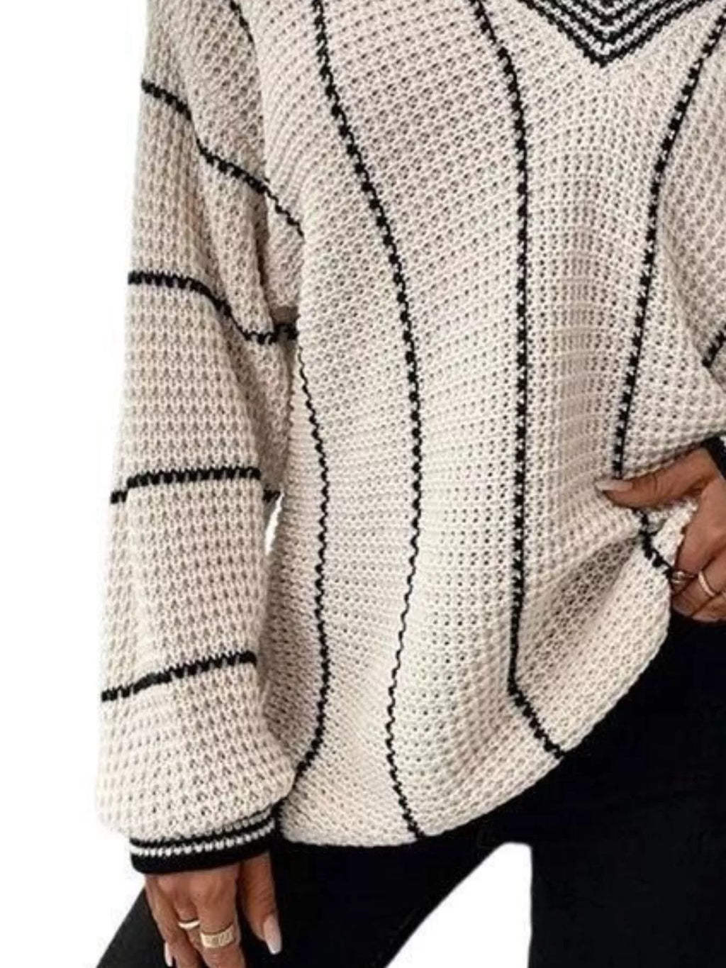 Full Size V-Neck Textured Knit Sweater Plus Size