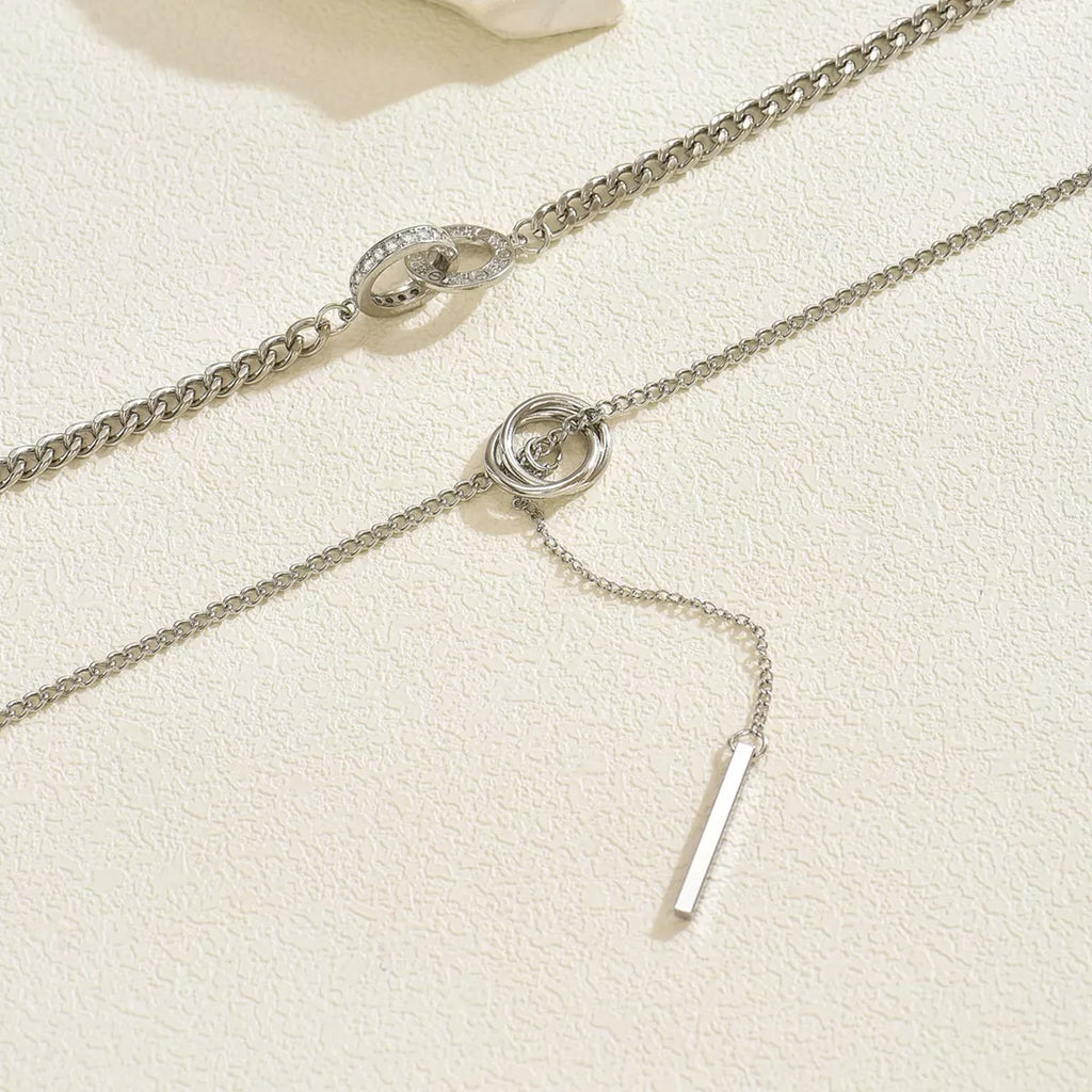 Double Layered Chain Y-Shaped Pendant Necklace