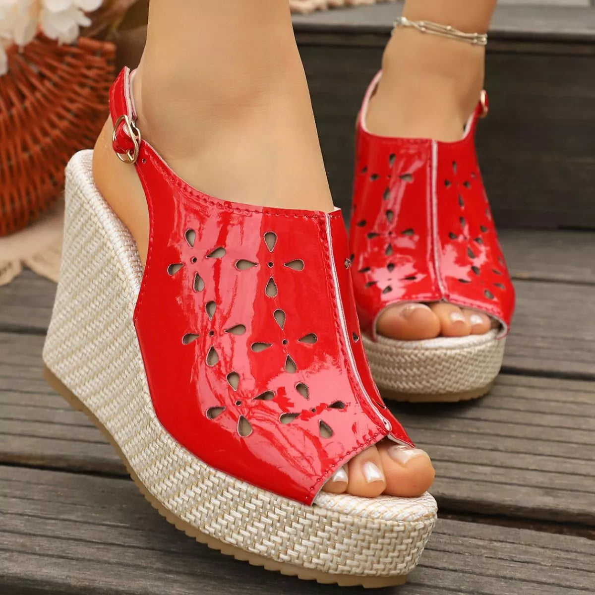 Peep Toe Wedge Sandals