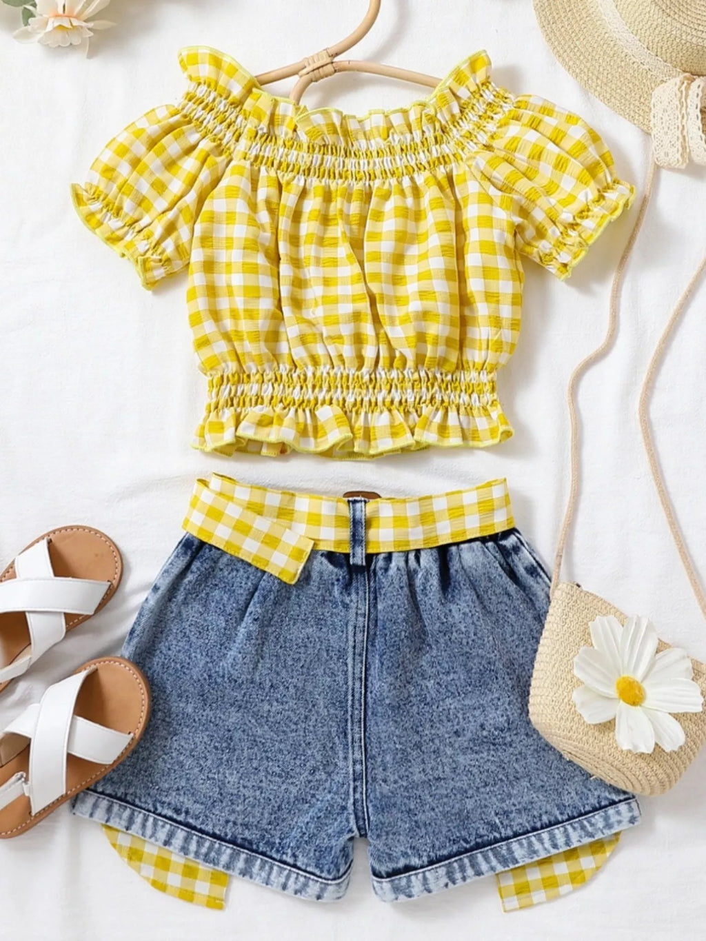 Children's Gingham Top & Denim Shorts Set