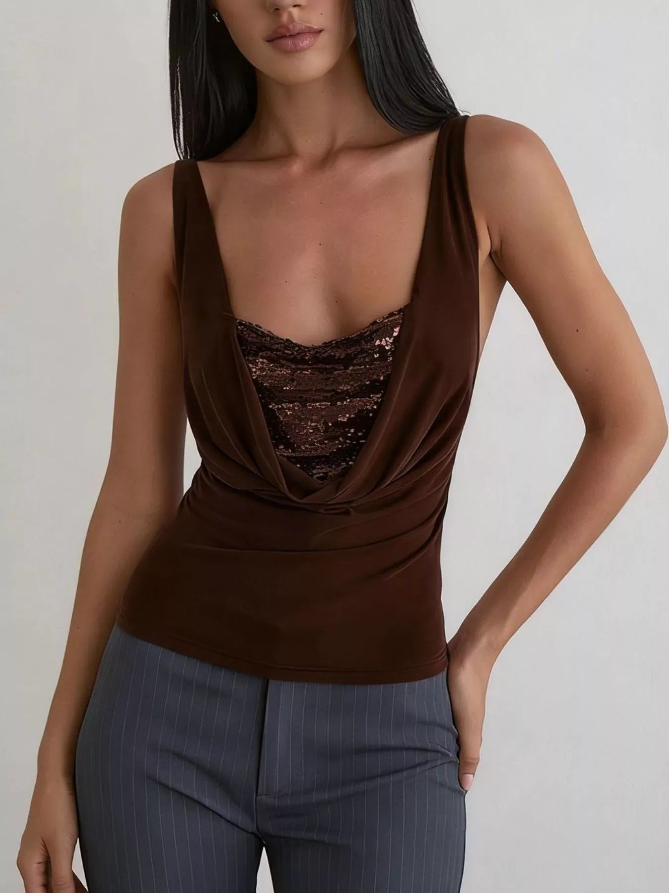 Sequin Detail Ruched Tank