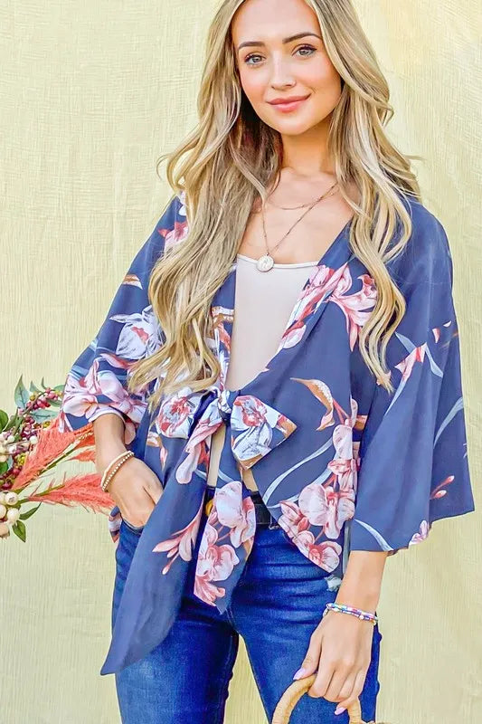 And The Why Front Tie Knot Floral Print Top
