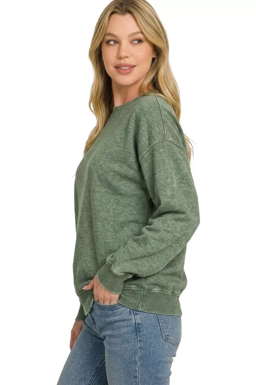 Fleece Acid Enzyme Washed Round Neck Sweatshirts