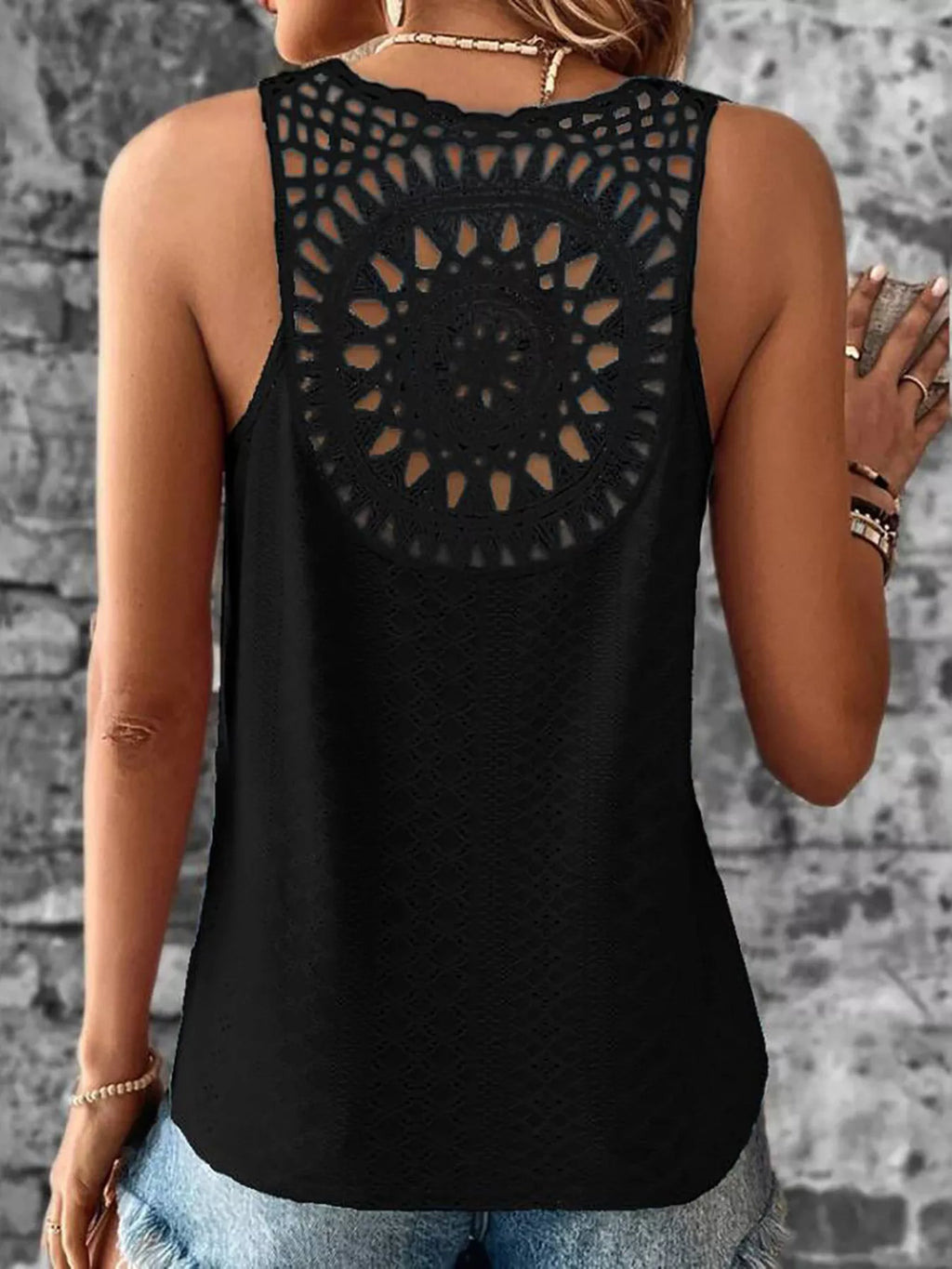 Eyelet Lace Trim V-Neck Tank Top