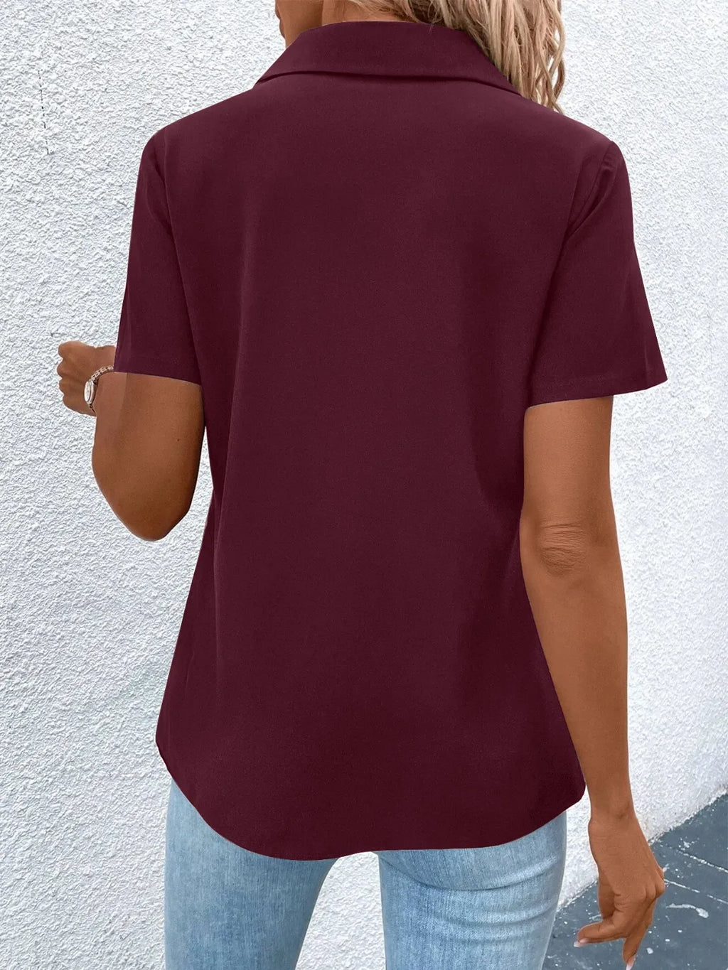 Zip Collar Short Sleeve Top