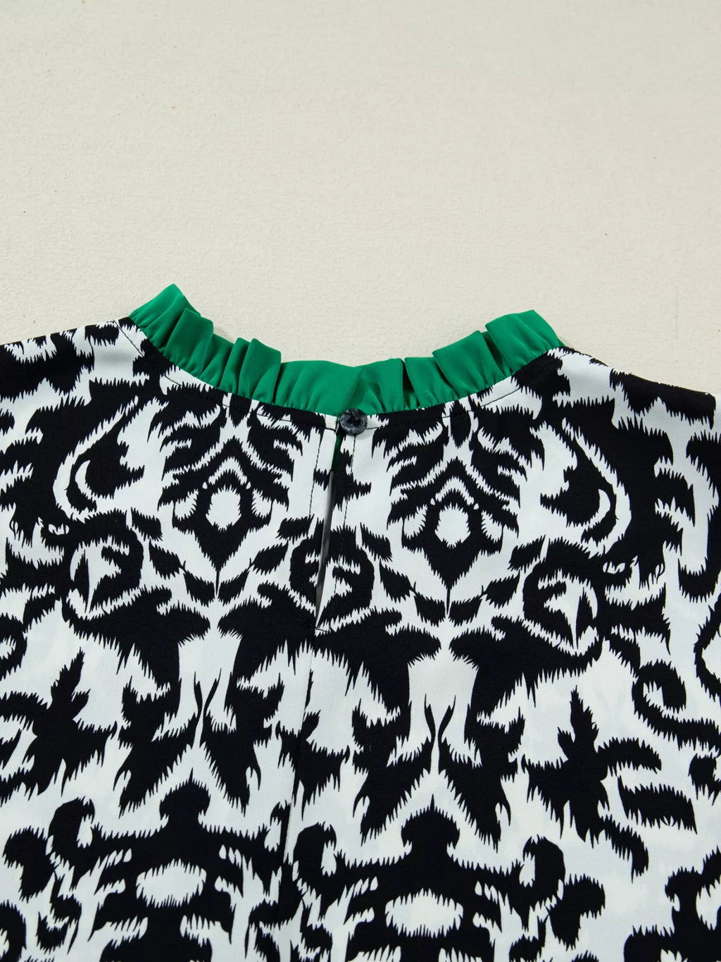 Damask Print Ruffled Color Block Detail Half Sleeve Blouse