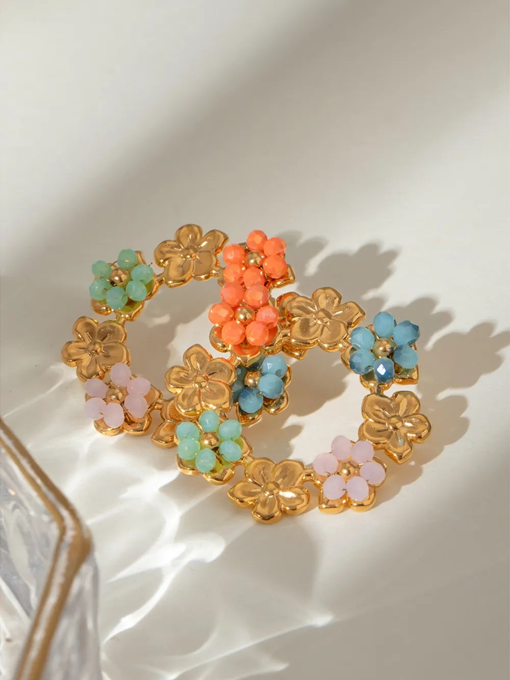 Synthetic Crystal Stainless Steel Flower Earrings