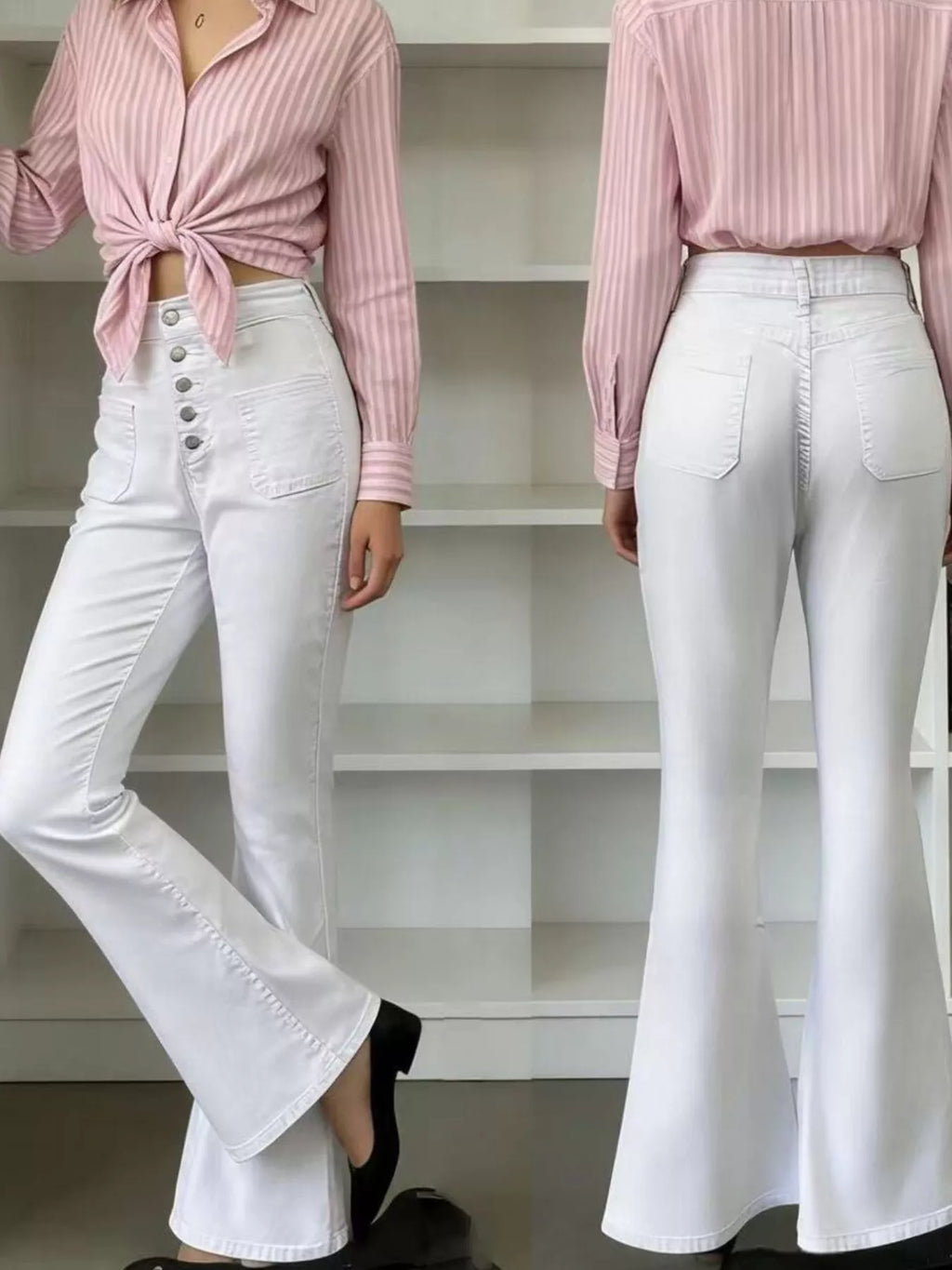 Full Size High-Waisted Button-Fly Flare Jeans Plus Size