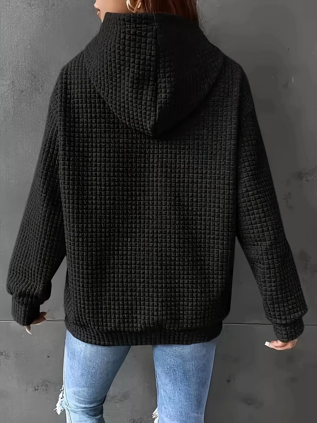 Textured Knit Drawstring Hoodie