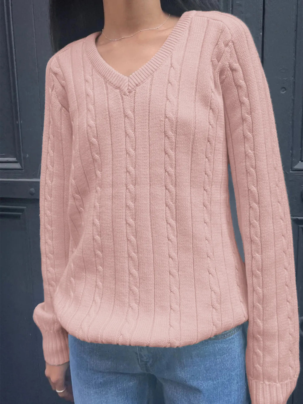 Cable Knit V-Neck Pullover Sweater