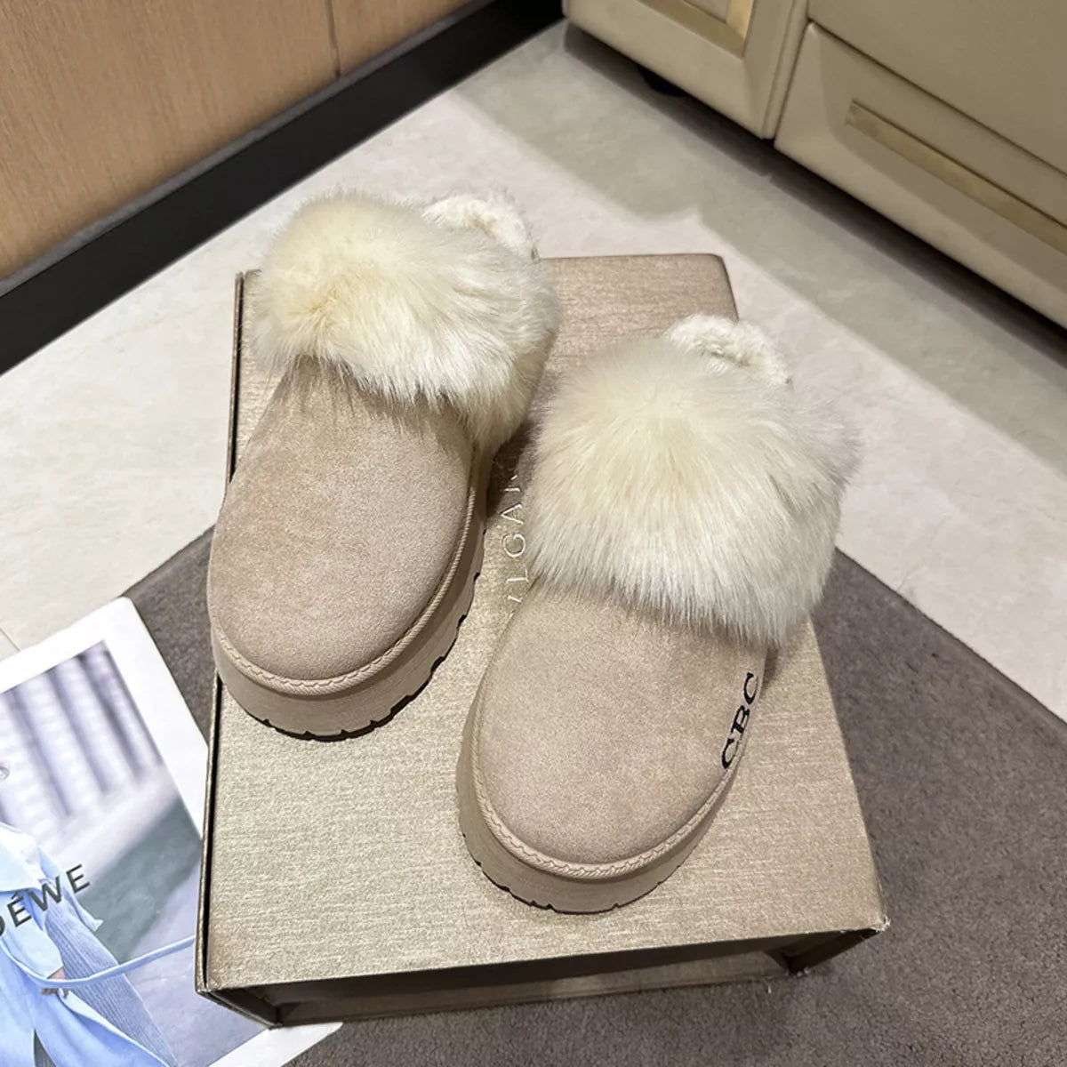 Furry Platform Slippers