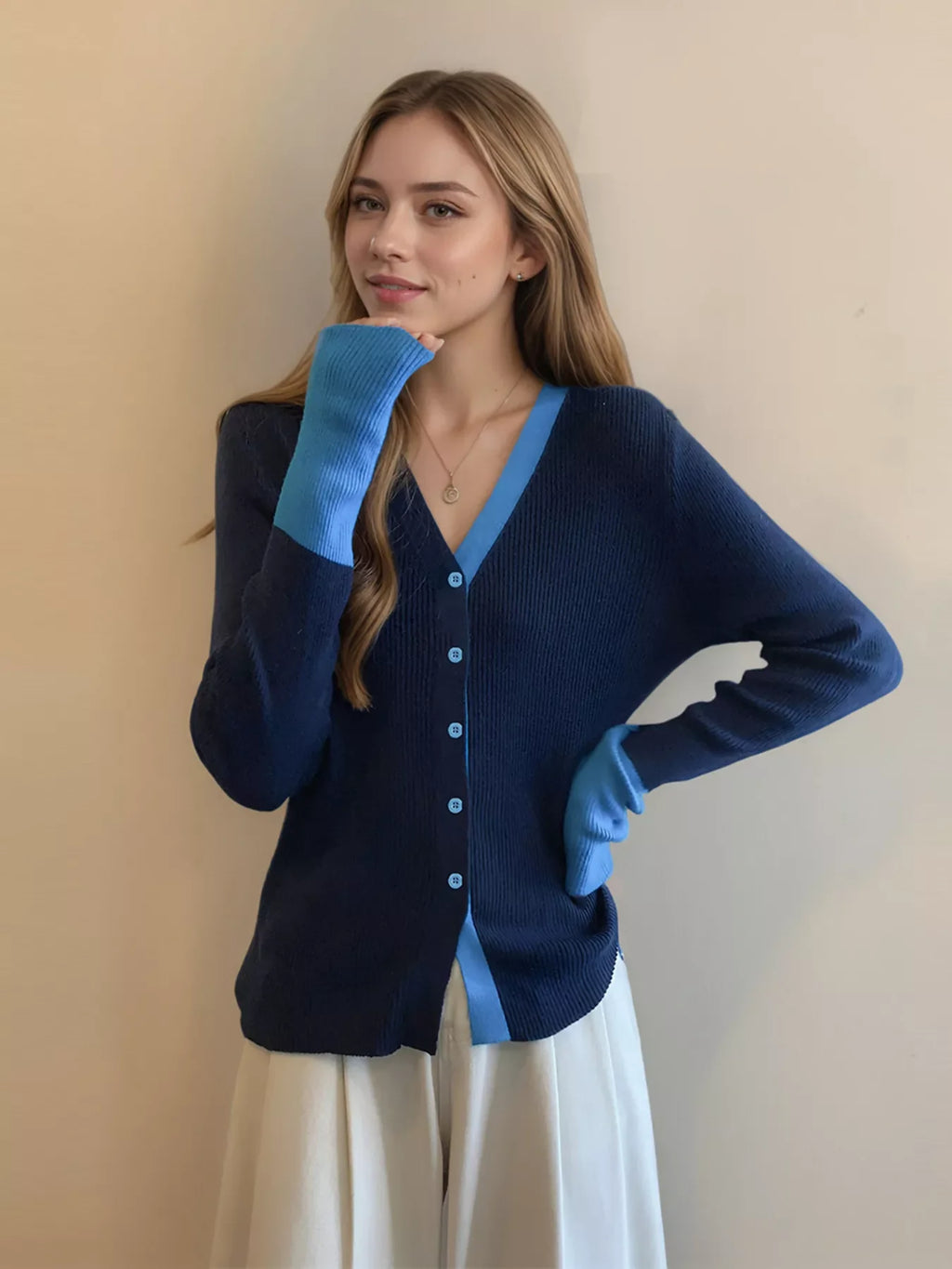 Contrast Trim Ribbed Knit Cardigan