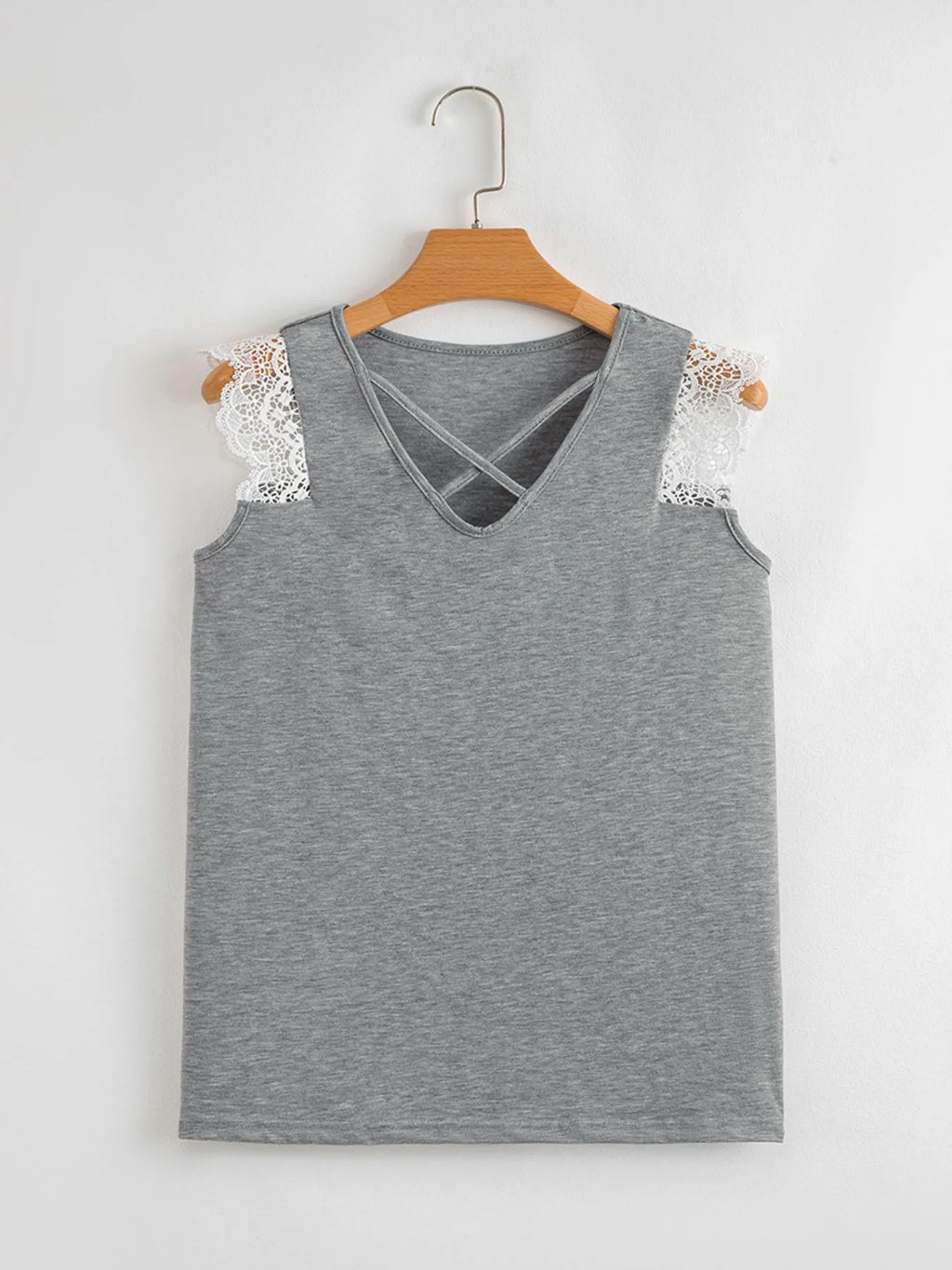 Lace Trim Cross-Front V-Neck Tank Top