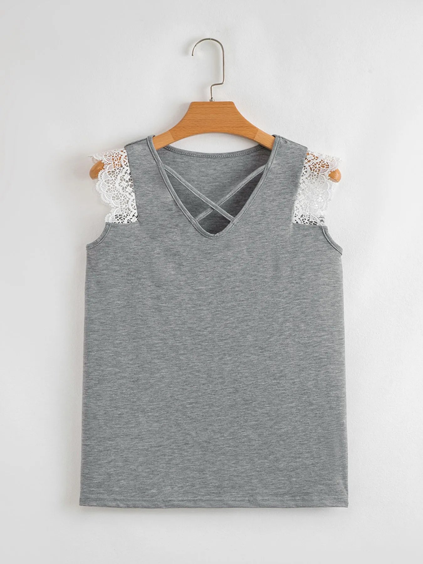 Lace Trim Cross-Front V-Neck Tank Top