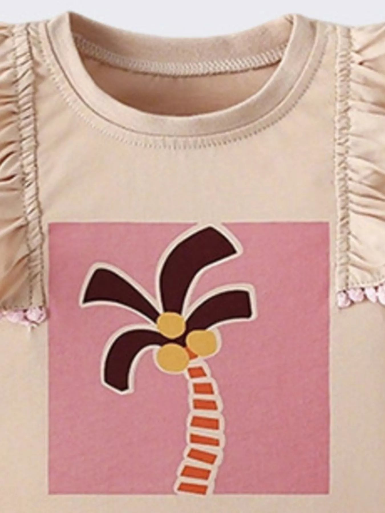 Children's Palm Tree Graphic Ruffle Sleeve T-Shirt
