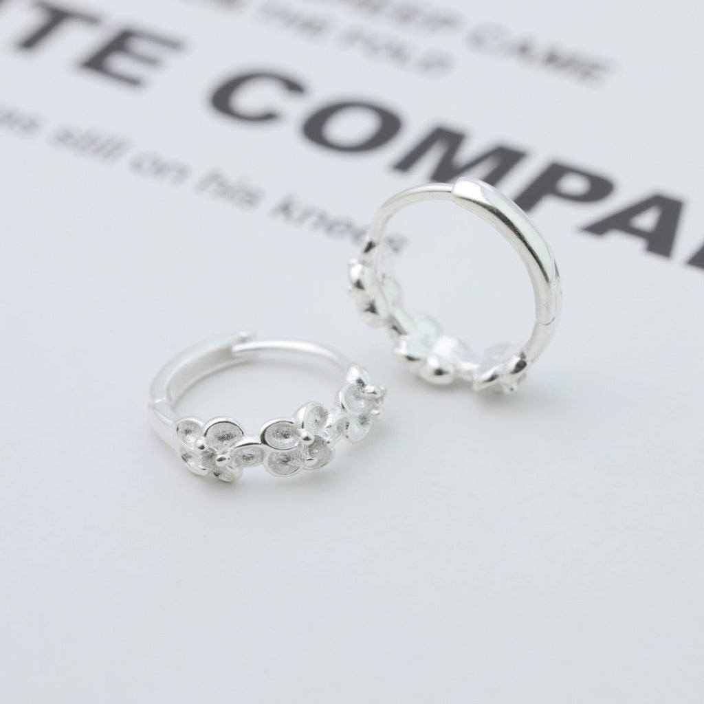 925 Sterling Silver Flower Hoop Earrings