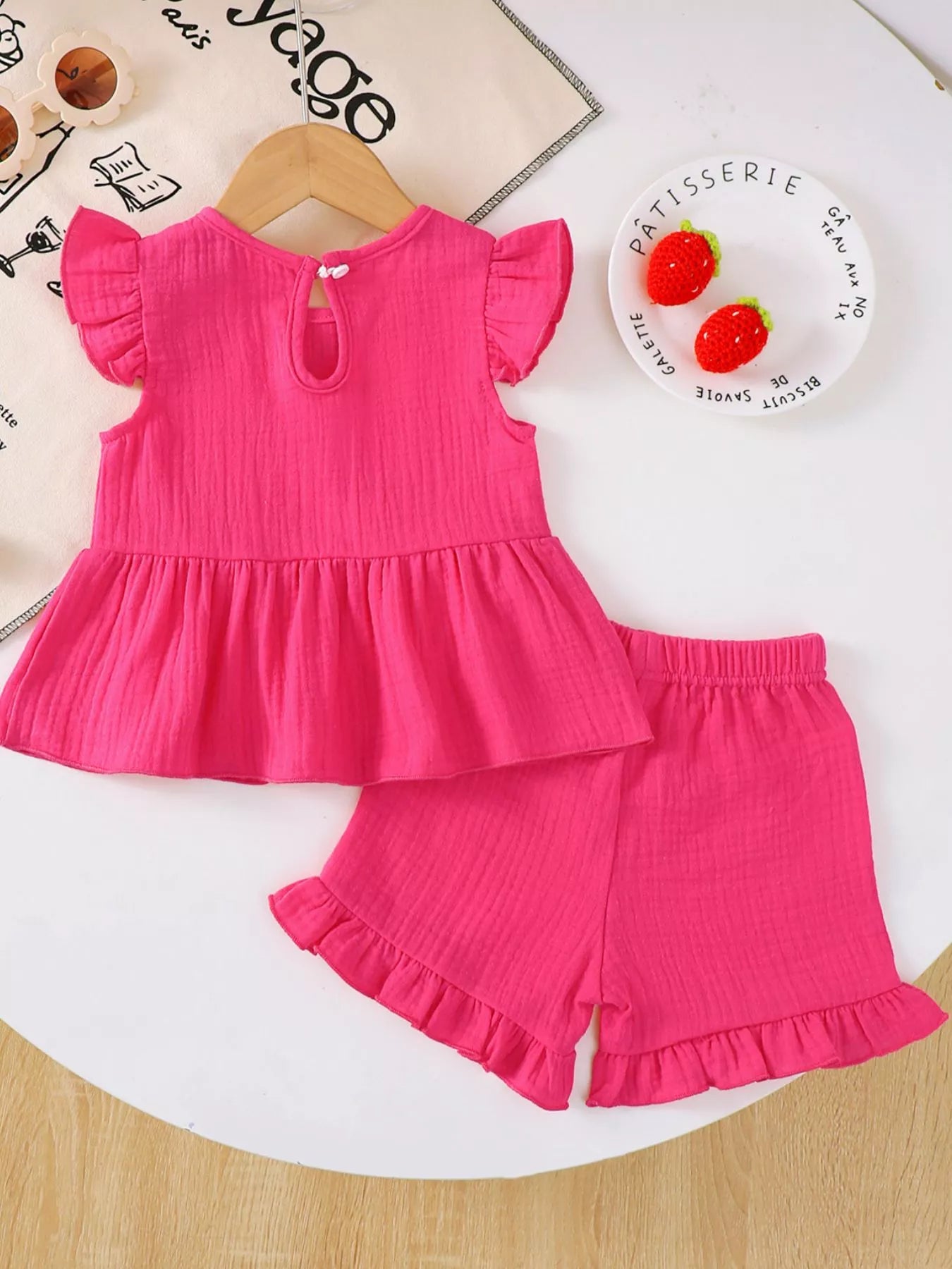Children's Ruffle Trim Bowknot Top & Shorts Set