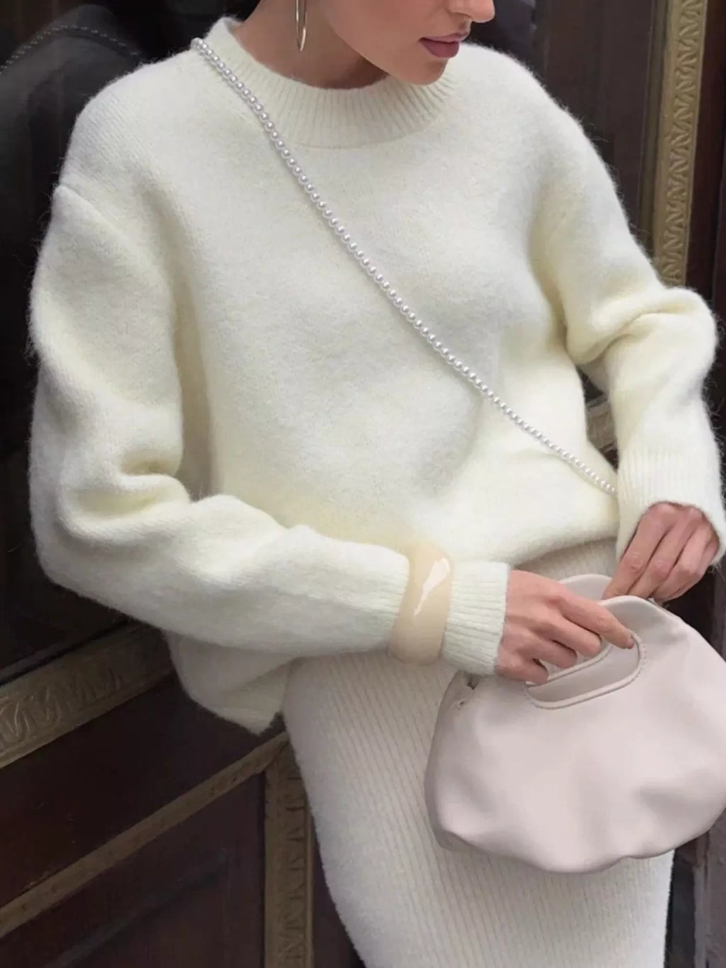 Round Neck Dropped Shoulder Sweater