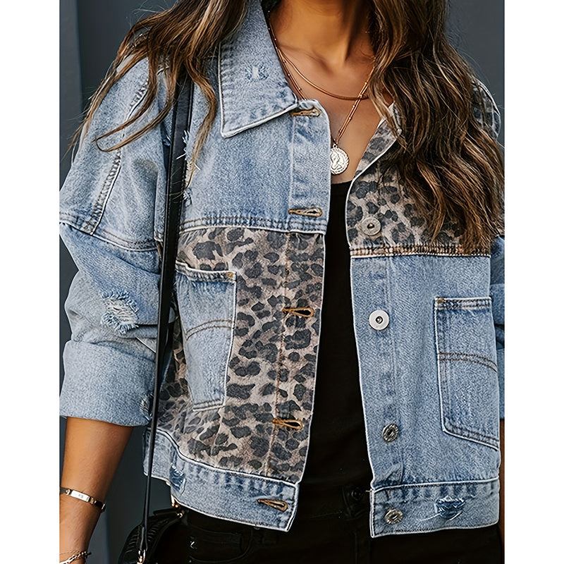 Women's Cropped Distressed Denim Jacket