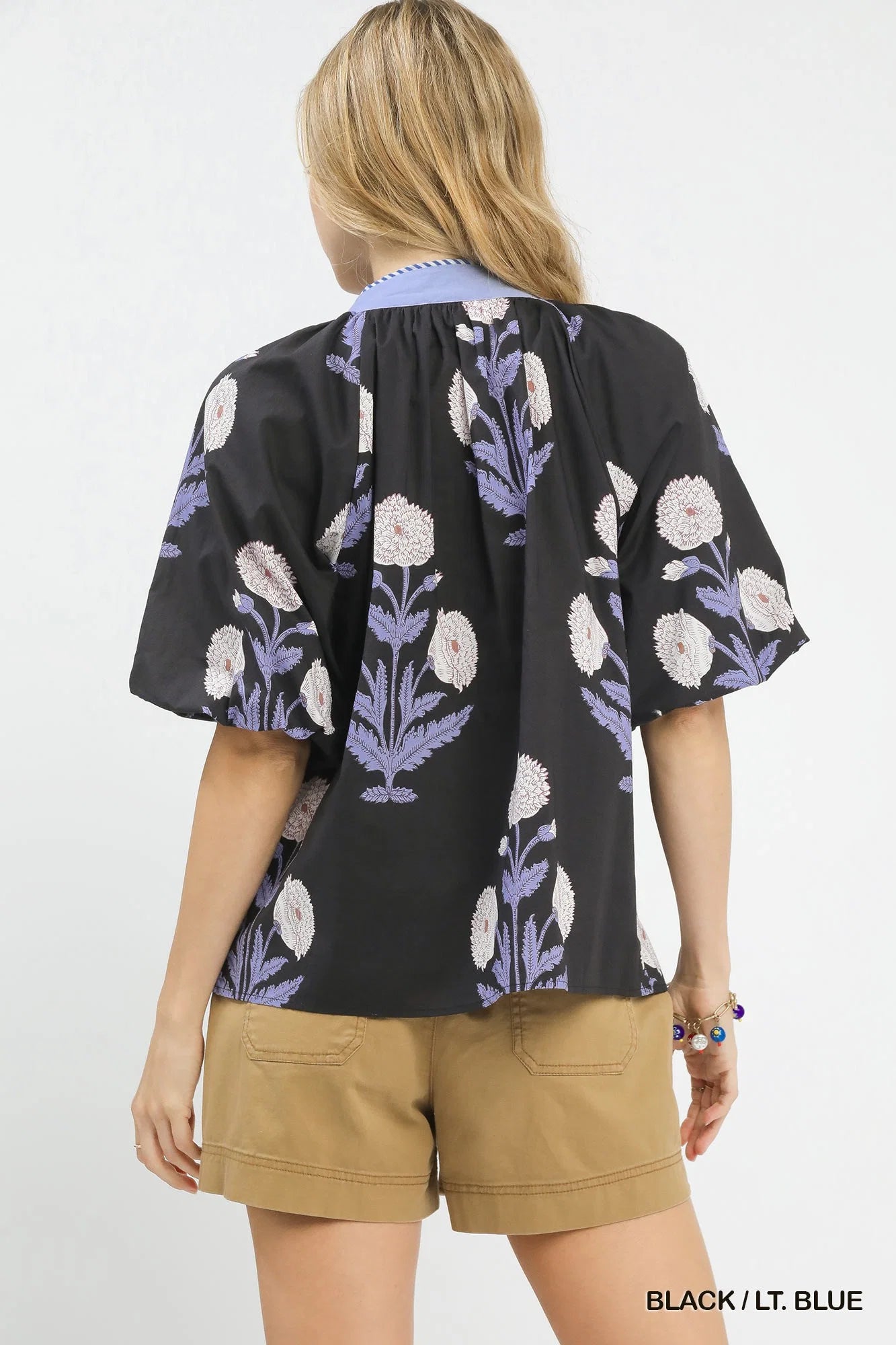Umgee Floral Print V-Neck Top