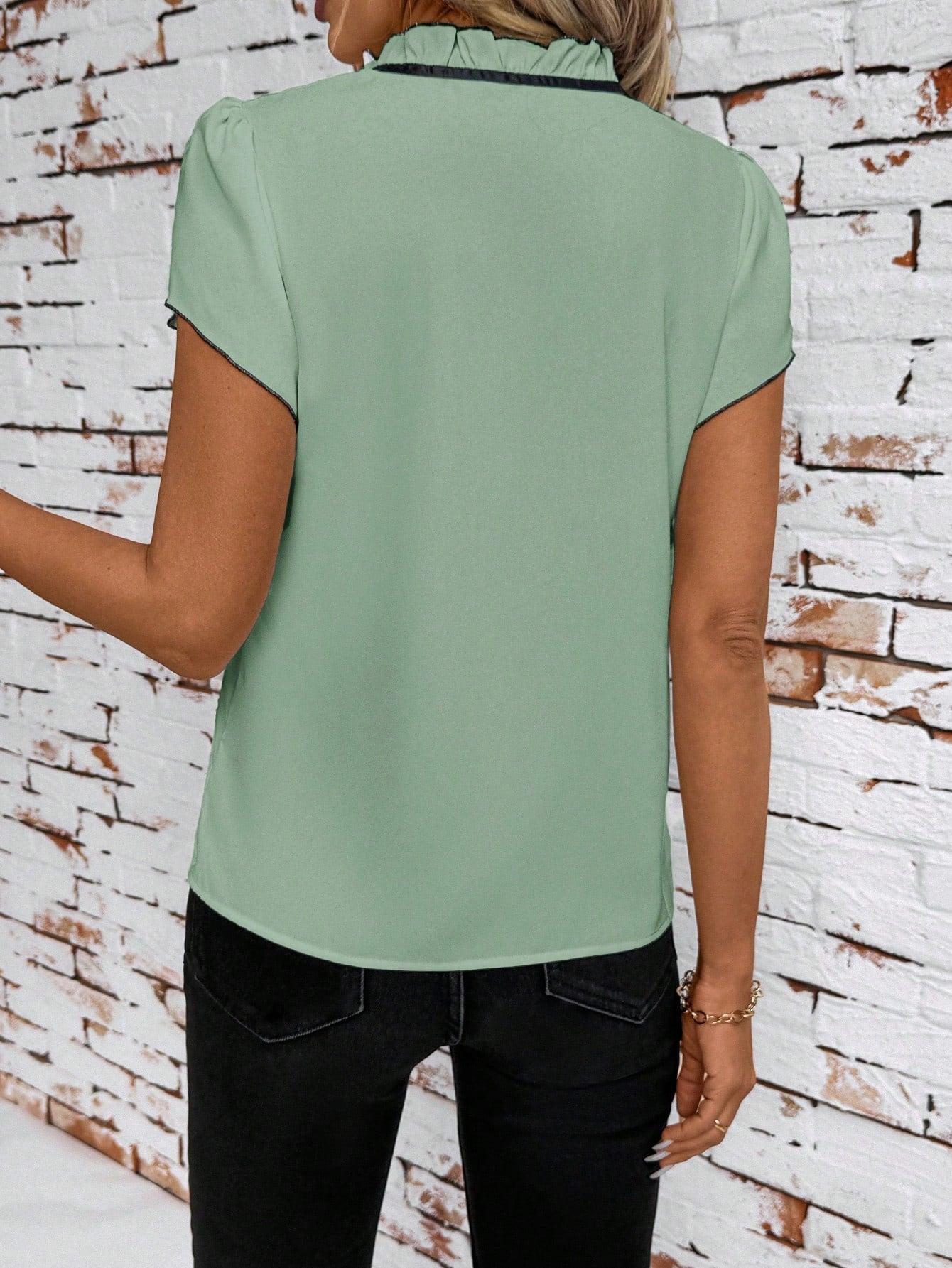 Tie Neck Short Sleeve Blouse
