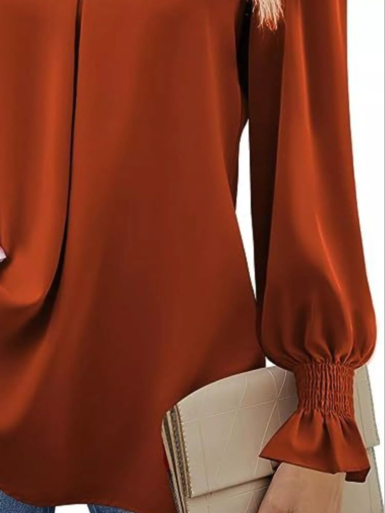 V-Neck Long Sleeve Ruffle Cuff Blouse