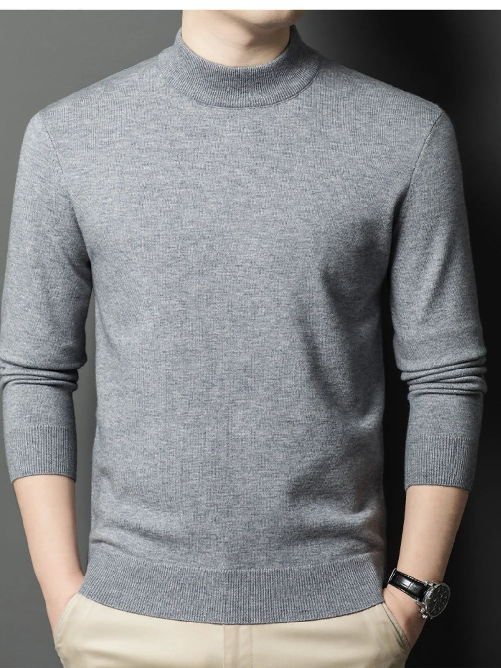 Men's Plus Size Mock Neck Long Sleeve Knit Top