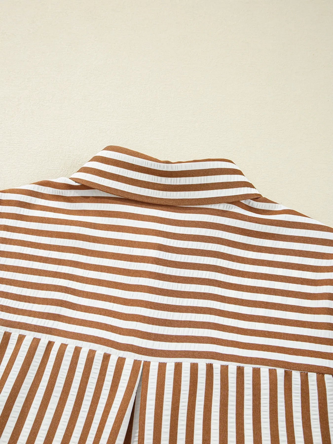 Stripe Ruffled Hem Collared Long Sleeve Shirt Mini Dress