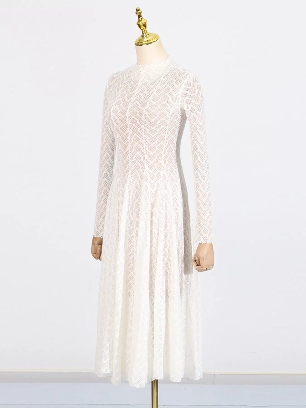 Lace Mock Neck Long Sleeve Maxi Dress