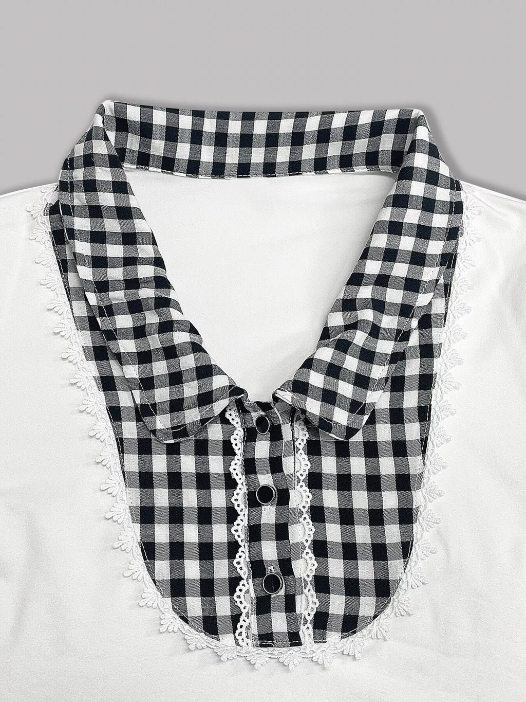Gingham Collar Slim Fit Blouse