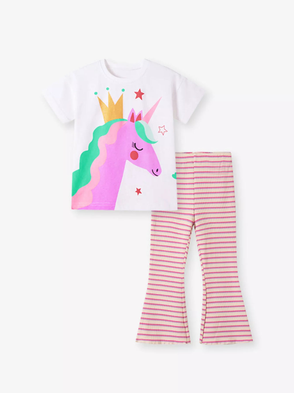 Children's Unicorn Graphic Tee and Striped Pants Set