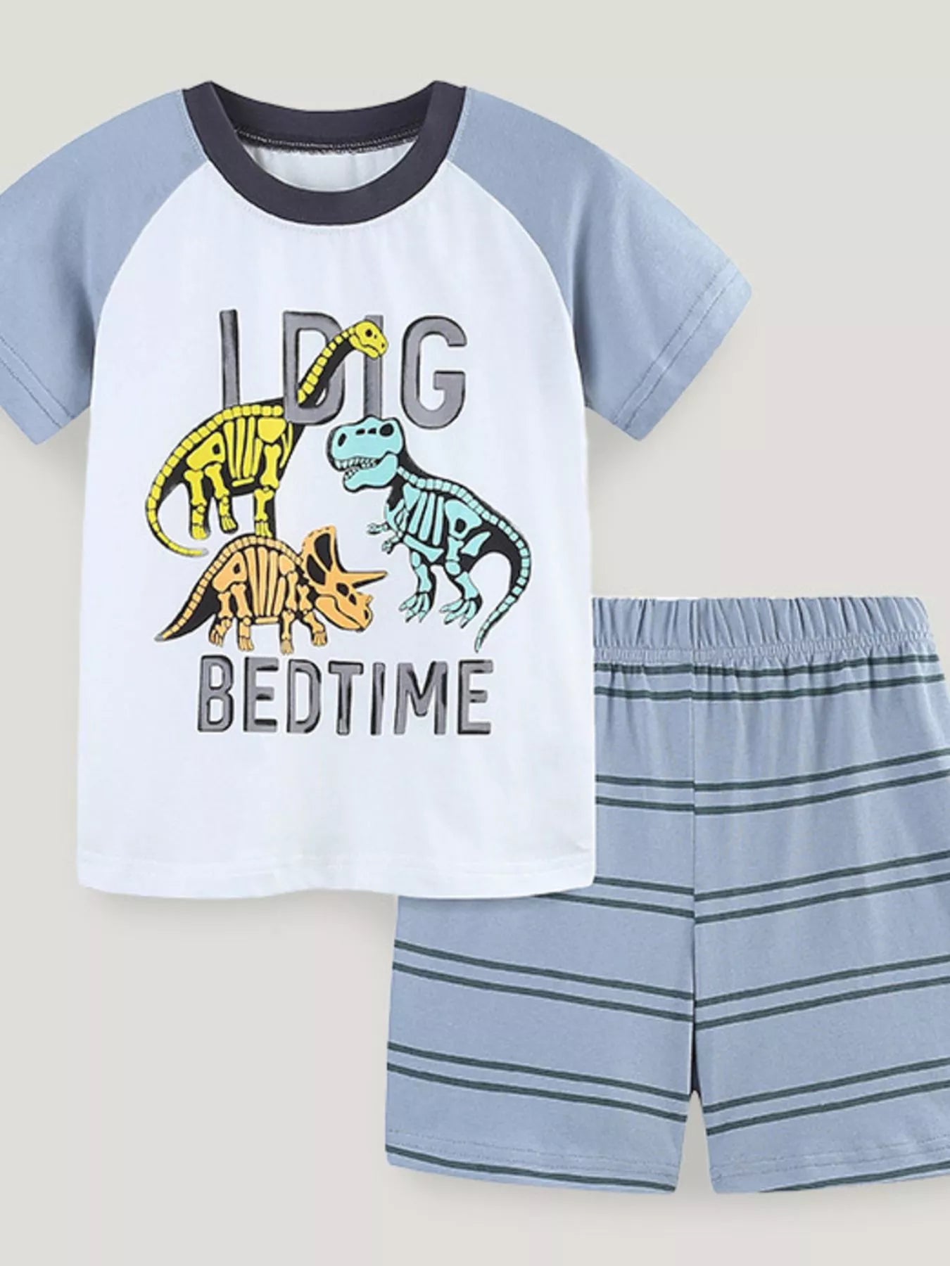 Children's Dinosaur Print Top and Striped Shorts Set