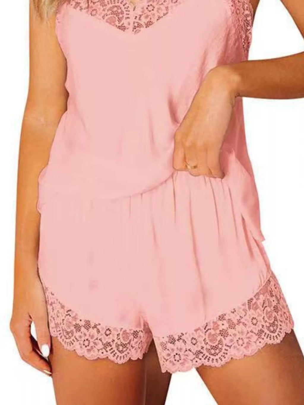 Lace Trim Cami and Shorts Lounge Set