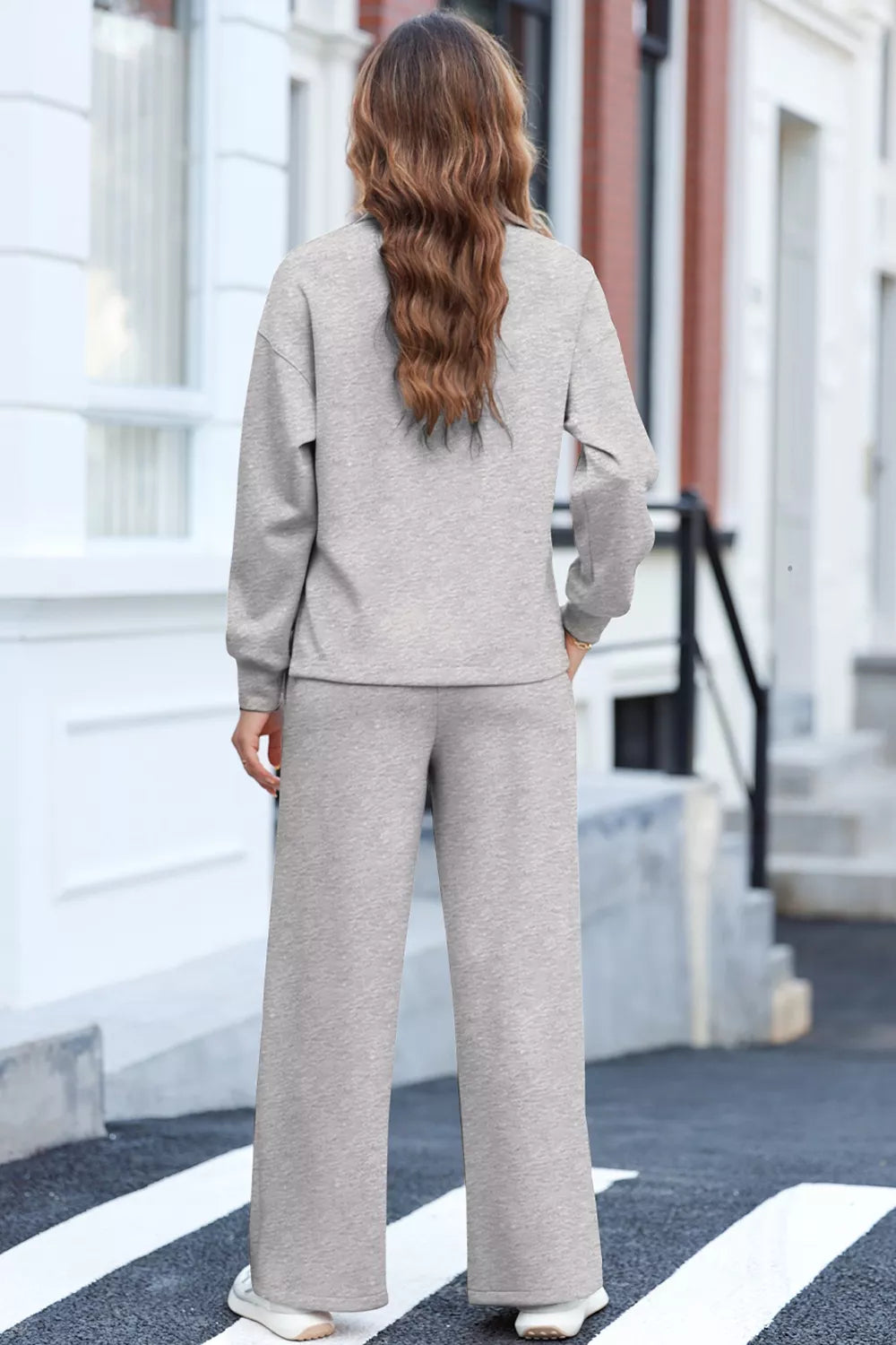 Solid Color V Neck Top and High Waist Pants Set