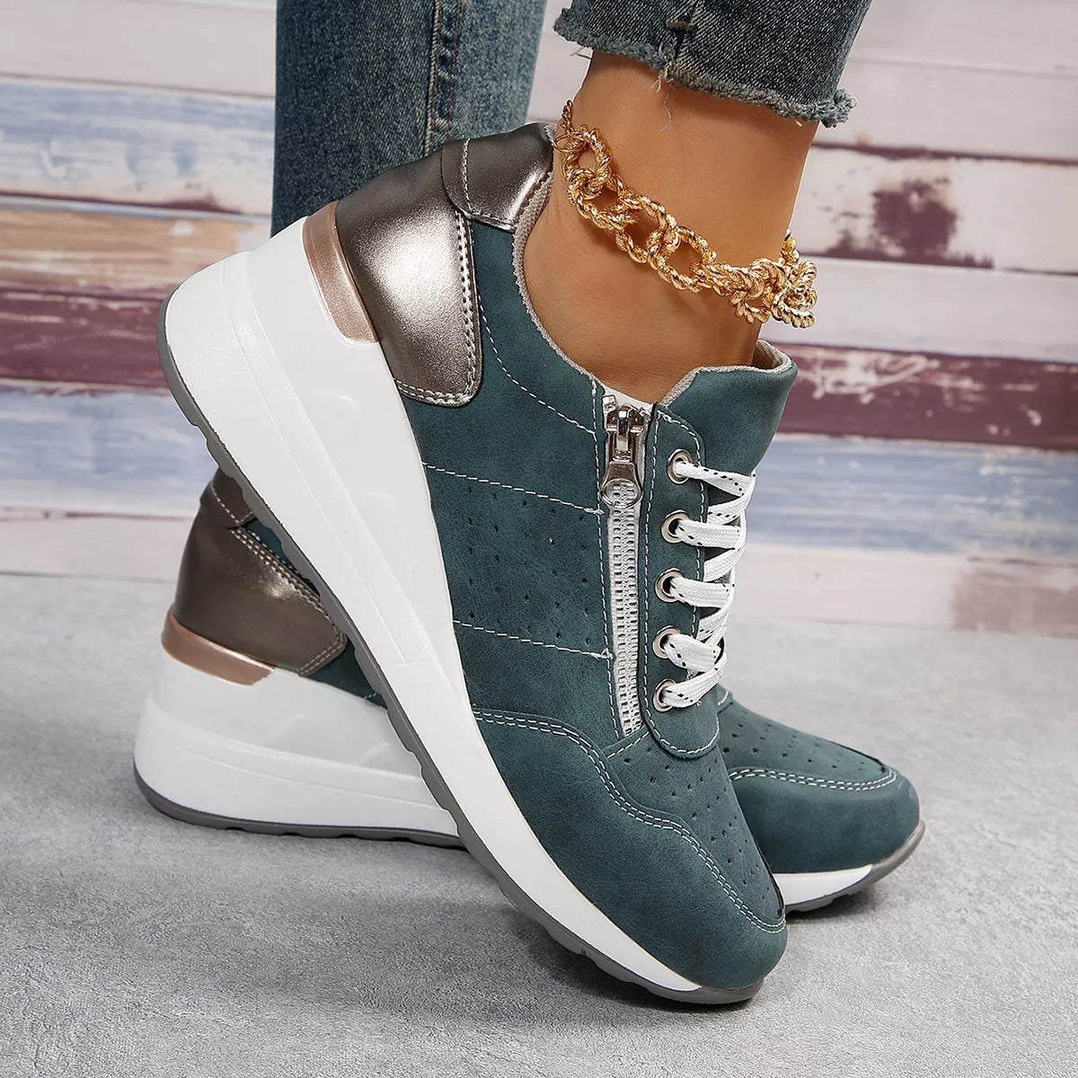 Lace Up Wedge Sneakers