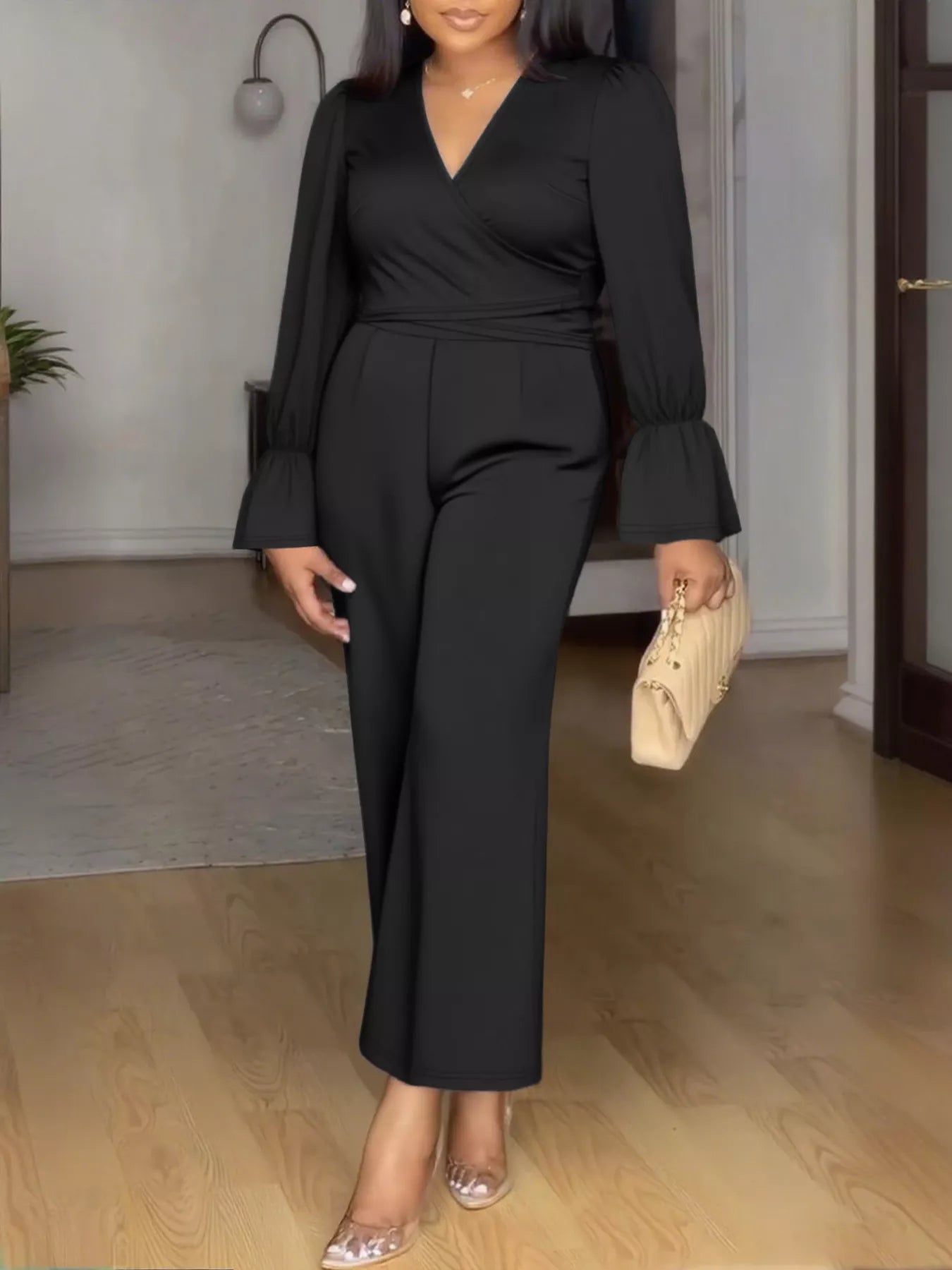 Plus Size Flounce Sleeve Top and Pants Set